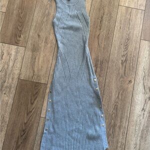 Hera Collection Ribbed Sleeveless Maxi Dress (Gray w/ Gold Buttons)